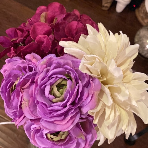 Set of 5 long stem faux flowers 💐 ivory fuchsia purple lavender pink tones - Picture 2 of 9